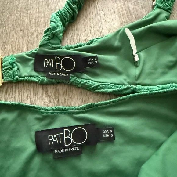 patbo green jacquard high waist two piece flower detail bikini swimwear small - Picture 3 of 4